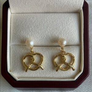 Gold Knot Pearl Earrings | Sterling Silver Posts | Christmas Gift for Her